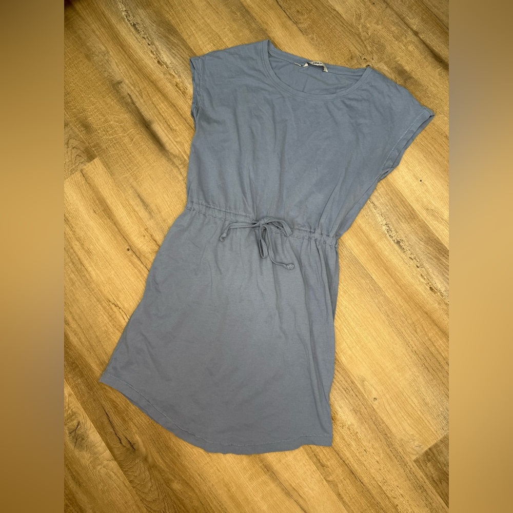 Casual slate blue Dress with Waist Tie